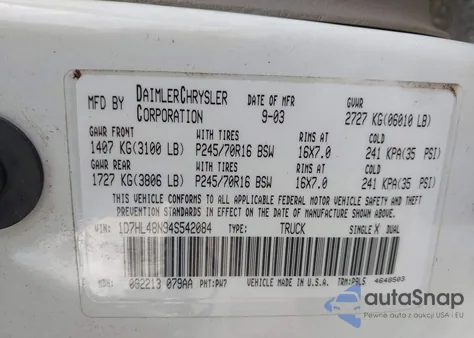2004 Dodge Dakota Slt from USA, damaged, VIN 1D7HL48N94S542084